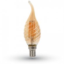 Jantarová LED filament twist svíčka E14 4W plamen